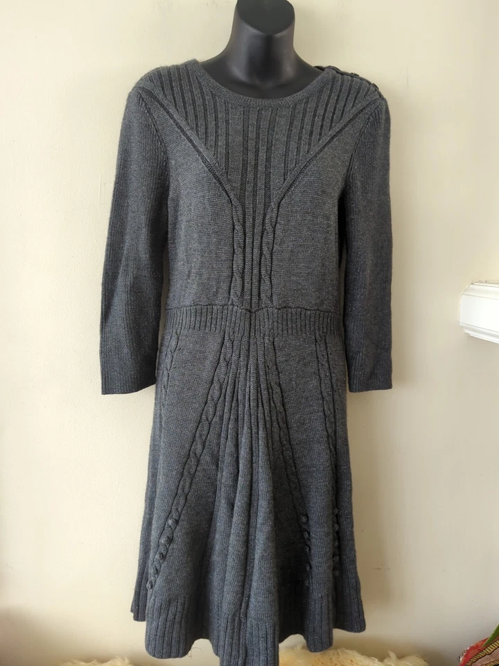 Women's Alex Marie Sparkle Gray Wool Acrylic Knit 3/4 Sleeve A-Line Dress Sz Med - Image 1 of 4