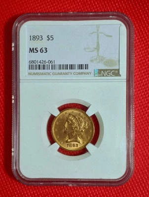 1893 $5 Gold LIBERTY HEAD +NGC+MS63 NICE! - Image 1 of 4