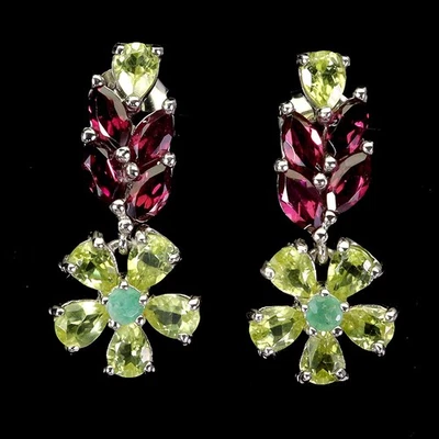 Pendientes de plata de ley 925 marquesa rodolita esmeralda peridoto piedras preciosas joyería Foto 1 de 4