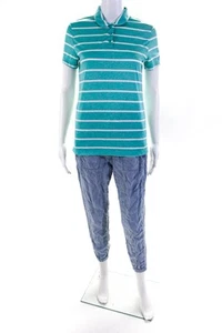 Nike Athleta Womens Striped Collared Top Ruched Jogger Pants Blue Size S 2 Lot 2 - Picture 1 of 8