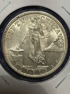 1944 S Silver (.2411 Oz) 50 Centavos from the Philippines, lightly circulated - Picture 1 of 2