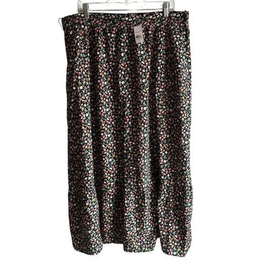 Ann Taylor Factory Women's Floral Ruffle Bottom Midi Skirt Black 16 - Image 1 of 4
