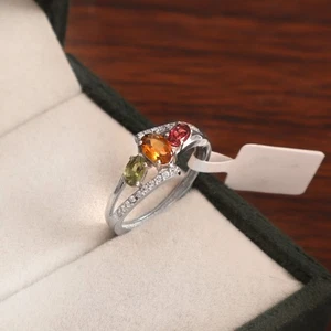 Natural Multi Tourmaline 3 Stone Ring 925 Sterling Silver Anniversary Gift Women - Picture 1 of 8