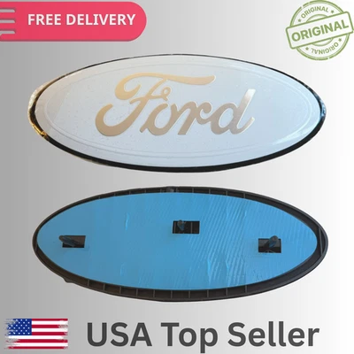 White & Chrome For Ford F150 FRONT GRILLE/ TAILGATE Emblem 9 Inch.New - Image 1 of 2