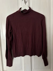 Top Shop Women’s Burgundy High Neck Long Sleeved Top Size 10 - Picture 1 of 4