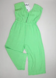 Zara Kids Girls Pure Linen Jumpsuit 9 Years Neon Green Summer Holiday Comfort - Picture 1 of 6