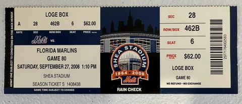 NEW YORK METS FLORIDA MARLINS TICKET STUB 9/27/2008 - FINAL WIN AT SHEA STADIUM Cover