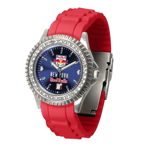 Ladies New York Red Bulls Watch Silcone Band Crystal Bezel Cover