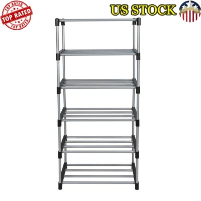 Zapatero de 6 niveles negro plateado 12 pares tubos de metal conectores de plástico apilables Foto 1 de 4