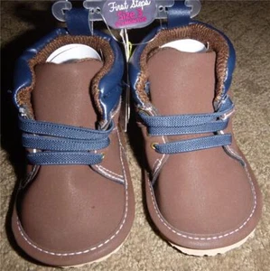 Baby Boys First Steps Faux Hiking Boots Booties Size 9/12 months Brown Navy NWT - Picture 1 of 1