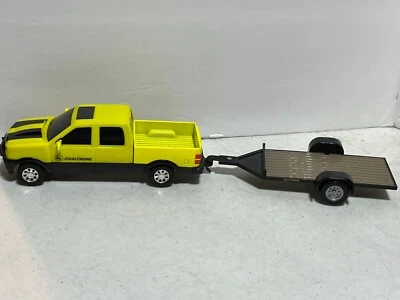 Chevy 4 Door Truck w JD Logo & John Deere Flatbed Trailer 1/32 Scale by Ertl - Image 1 of 4