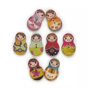 30pcs Matryoshka Wood Buttons for Sewing Scrapbooking Cloth Handmade Craft Decor - Picture 1 of 6