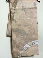 Kimono"Obi", Antiques Japanese, Summer, pink, Ribbon silver, 416cm Silk
