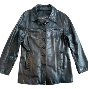 Leather Limited Jacket Womens Size Large Vintage 90s Black Button Up Pockets - Picture 1 of 14