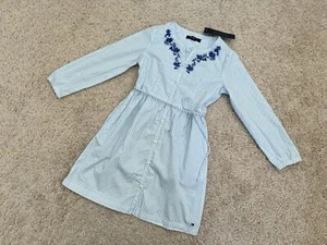 NWT Tommy Hilfiger Girl's Blue White Striped Dress embroidered Size 8 - Picture 1 of 7