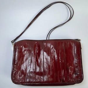Bolso de mano vintage de cuero genuino con piel de anguila rojo borgoña atemporal - Imagen 1 de 13