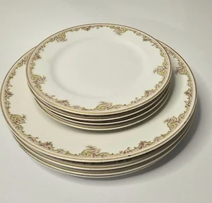 Eight (8) Theodore Haviland Limoges Plates France Pink Floral Gold Trim - Picture 1 of 11