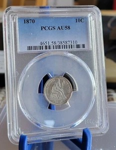 1870 PCGS AU58 Seated Dime - Picture 1 of 2