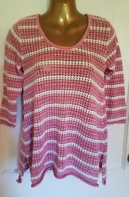 Top para mujer de la diseñadora Jeanne Pierre talla M rosa blanco mangas 3/4 adelgazante bonito Foto 1 de 4