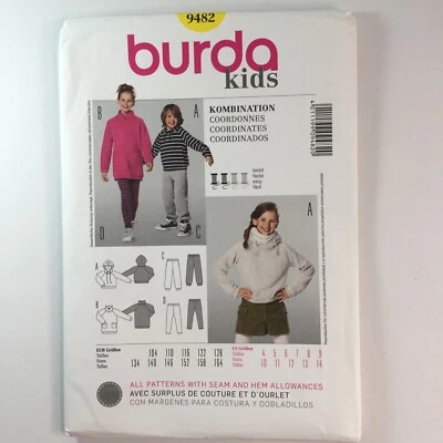 Burda 9482 Hoodie High Neck Trousers Track Suit Boy Girl Child New Uncut Pattern - Image 1 of 4
