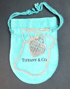 Tiffany & Co. I Love You Large Heart Enamel Pendant Silver 925 Necklace Size 24" - Picture 1 of 8