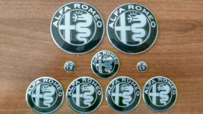 FULL Set of 9pcs Alfa Romeo BLACK DESIGN GIULIA style emblem badge logo insignia - Image 1 of 3