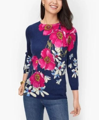 Suéter Talbots Talla Mp 100% Cachemira Pura Audrey Floral Azul Rosa Manga 3/4 Foto 1 de 4