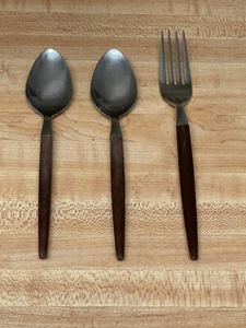 Vtg MCM Interpur Stainless Flatware ROYAL ELEGANCE Wood Handle Spoons 3 Pc Lot - Picture 1 of 1