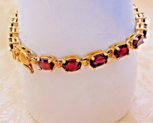 Garnet + Gold Over Sterling Silver Tennis Link Bracelet, Safety Clasp - Picture 1 of 11