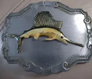 Fabulous Swordfish Deep Sea Ocean Fishing Fisherman 70s Vintage Belt Buckle - Picture 1 of 2