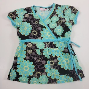 Koi Women's Mock Wrap Scrub Top Blue Floral XS - Picture 1 of 6