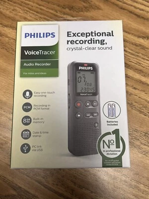 Philips Voice Tracer Audio Recorder 8GB Gray DVT1120 PHILIPS SPEECH New In Box - Image 1 of 3