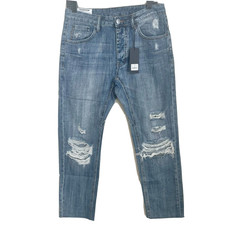 MAN X ONE TEASPOON Mr. Whites Mens Stretch Relaxed Tapered Blue Suede Jeans 30R