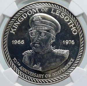 1976 LESOTHO in AFRICA 10Y Independence VINTAGE Silver 10 Maloti Coin NGC i86009 - Picture 1 of 5