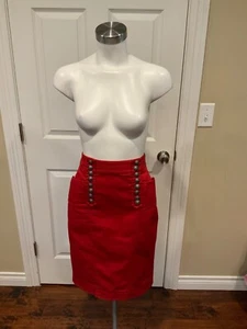 DSquared2 Red Sailor Button Front Pencil Skirt, Size 8 (US) 42 (IT) - Picture 1 of 8