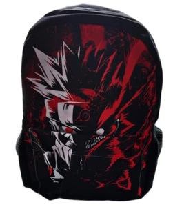 Mochila escolar Naruto roja y negra 3D novedad gráfica con bolsillo frontal - Imagen 1 de 11