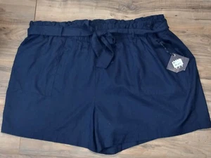 AVA & VIV Plus Size 4X Linen Blend Shorts Blue Elastic Pull On High Waist NEW - Picture 1 of 7