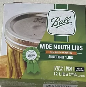 Brand New Ball Wide Mouth Canning Mason Jar Lids 12 Lids Per Pack Free Shipping - Picture 1 of 1