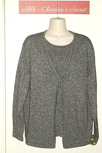 KATHIE LEE Woman Sweater Top 2 in 1 Black & Silver Stretch Sz 14W/16W * VG+++ - Picture 1 of 4
