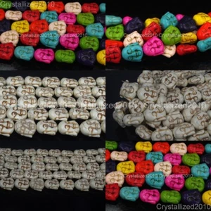 Weiß gemischt Howlite türkis Edelstein Happy Face Buddha Kopf lose Perlen 15,5 Zoll - Bild 1 von 11