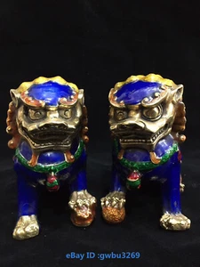A pair Chinese Brass copper Cloisonne Cloisonne Hand-carved lion Statue 20030 - Picture 1 of 8