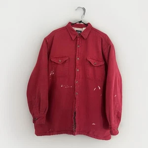 Vintage Wrangler rote Flanell Hemd Jacke Sherpa gefüttert Farbspritzer ca. XL - Bild 1 von 19