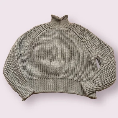 Suéter Recortado H&M Para Mujer Grande Azul Grueso Tejido Mezcla Lana Cuello Alto NUEVO Foto 1 de 4