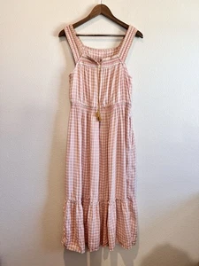 Old Navy L Pink Gingham Check Maxi Dress Smocked Waist Cottagecore Milkmaid - Picture 1 of 9