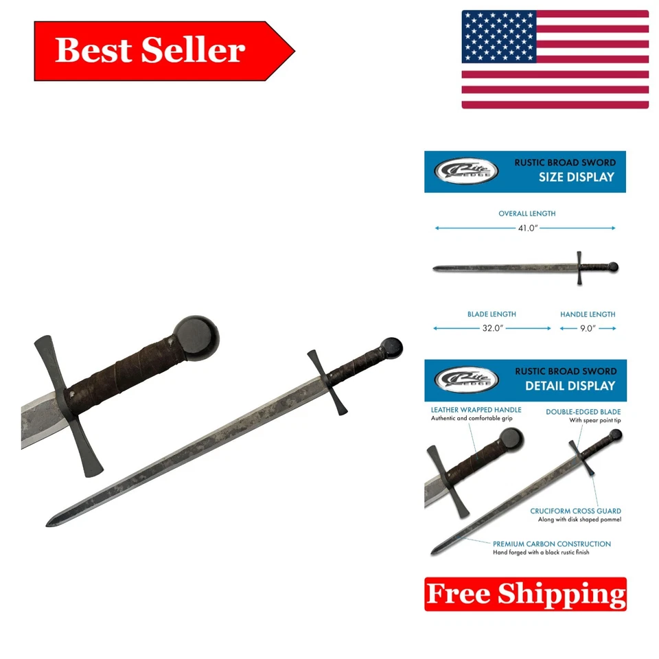 Pakistan Made Papa901132 Carbon Steel Leather Handle Medieval Hand Forged 41" RU