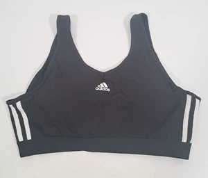 ADIDAS Essential 3 Stripes Crop Top Removable Pads Stretch Cotton Black BNWT XL - Picture 1 of 13