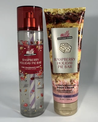 Bath Body Works Milk Bar RASPBERRY HOLIDAY PIE BAR Mist & Body Cream Set NEW - Image 1 of 3