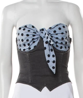Moschino джинсы джинсовой ткани бюстье с бретелью через шею верхний IT44 США 10 большой горошек галстук-бабочка - Изображение 1 из 4
