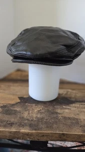 Cappello da newsboy vintage in pelle nera berretto piatto Cabbie - Foto 1 di 7