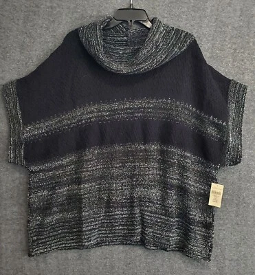 Camisa Coldwater Creek feminina tamanho 2XL listrada gola alta suéter preto branco nova com etiquetas - Imagem 1 de 4